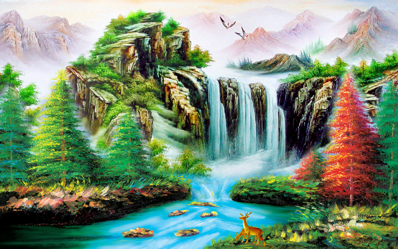 Tranh dán tương 3D Thác nước phong thủy