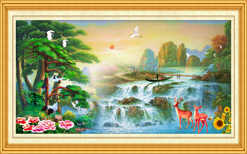 Tranh dán tương 3D Thác nước phong thủy