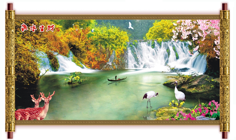 Tranh dán tương 3D Thác nước phong thủy