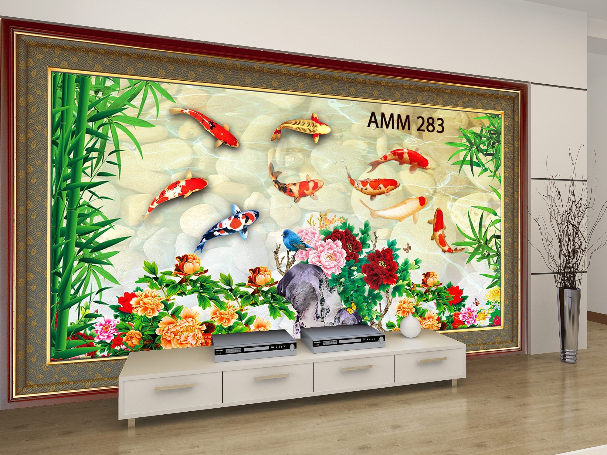 Tranh dán tương 3D cá chép phong thủy
