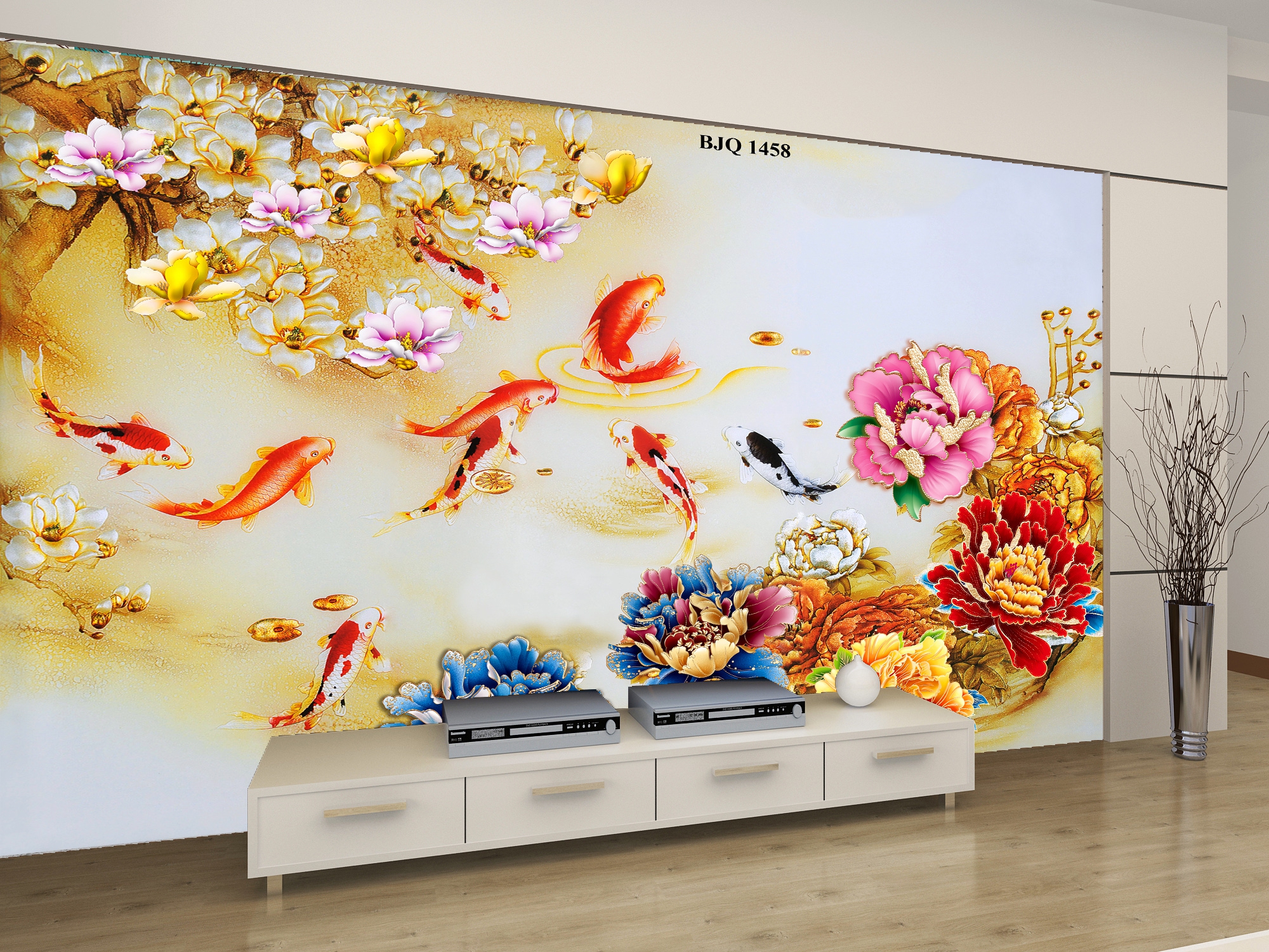 Tranh dán tương 3D cá chép phong thủy